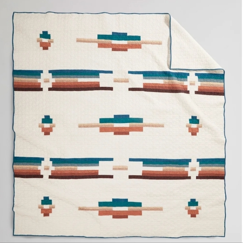 Pendleton Cream and Teal Quilted Blanket